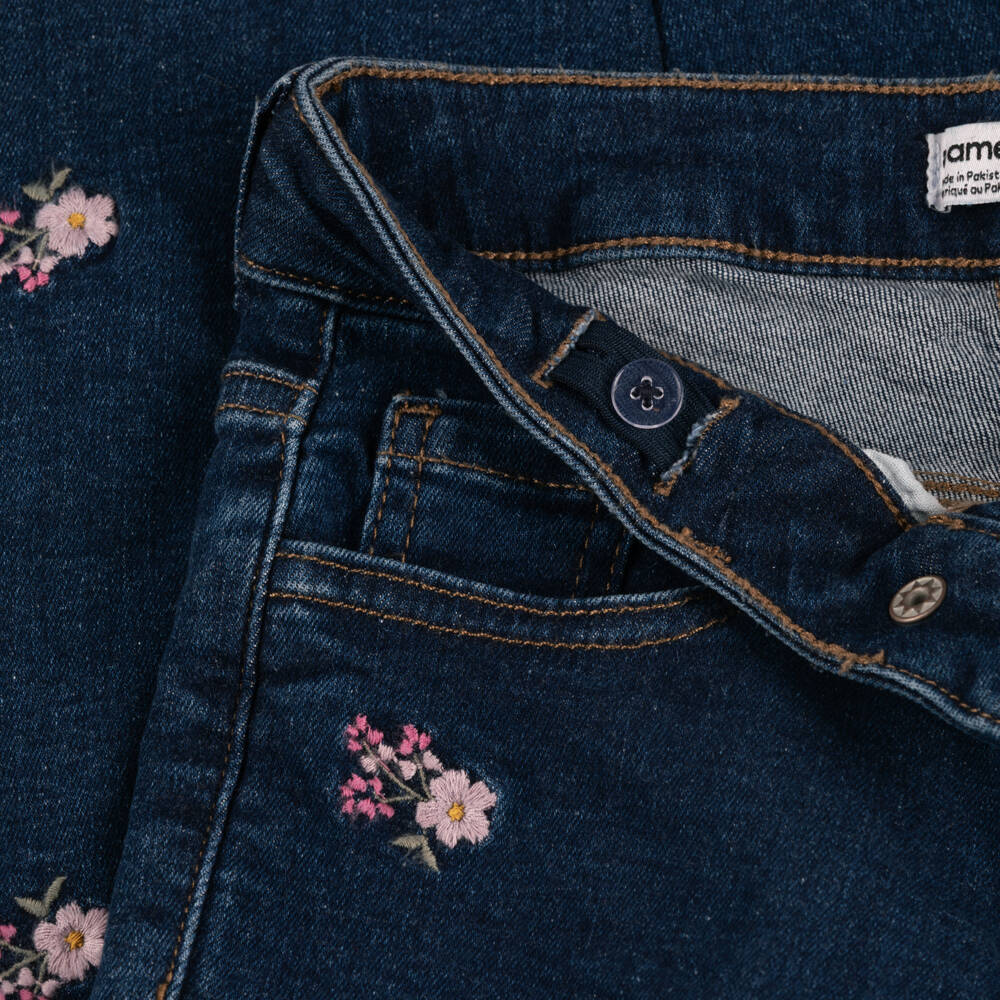 NAME IT-Girls Dark Blue Denim Jeans with Embroidered Flowers | Childrensalon Outlet