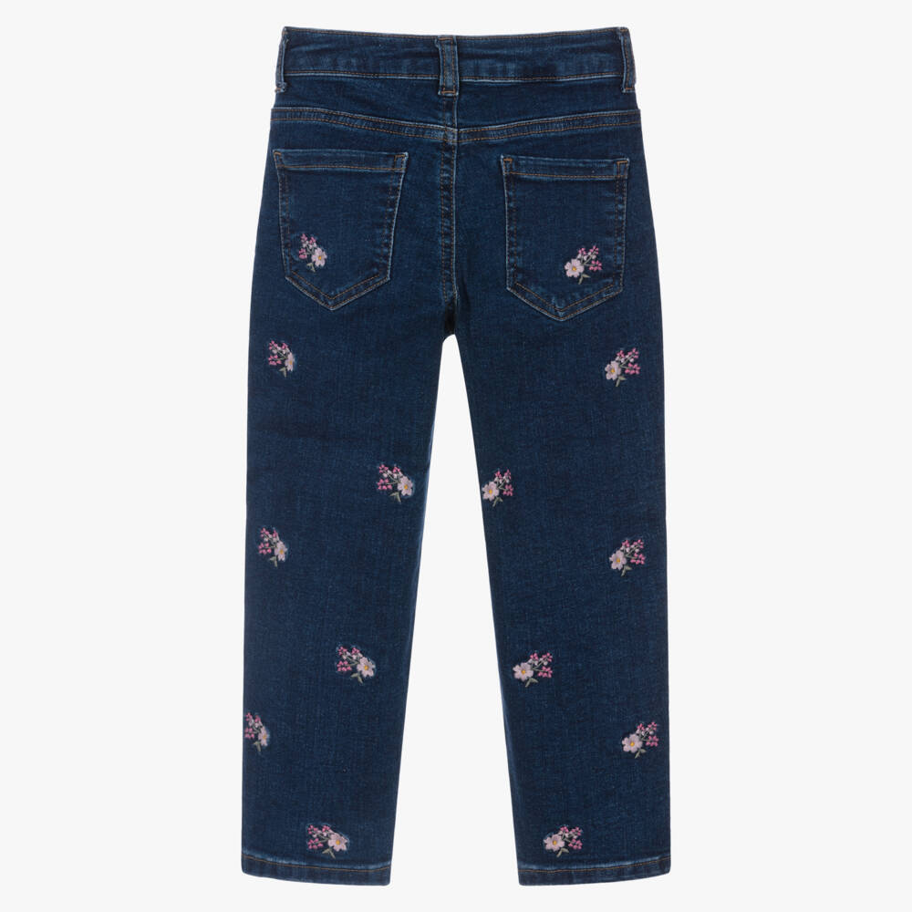 NAME IT-Girls Dark Blue Denim Jeans with Embroidered Flowers | Childrensalon Outlet