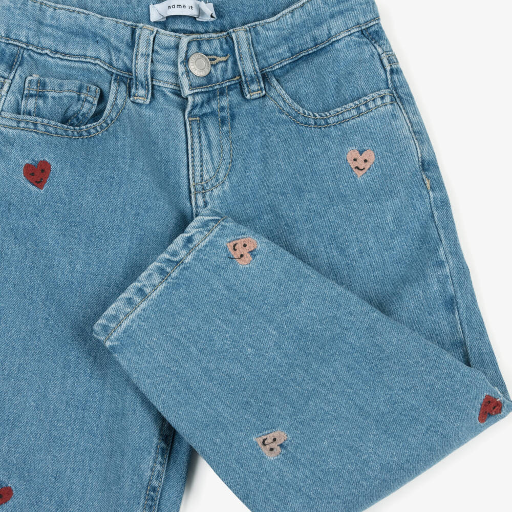 NAME IT-Girls Denim Trousers with Blue Embroidery | Childrensalon Outlet