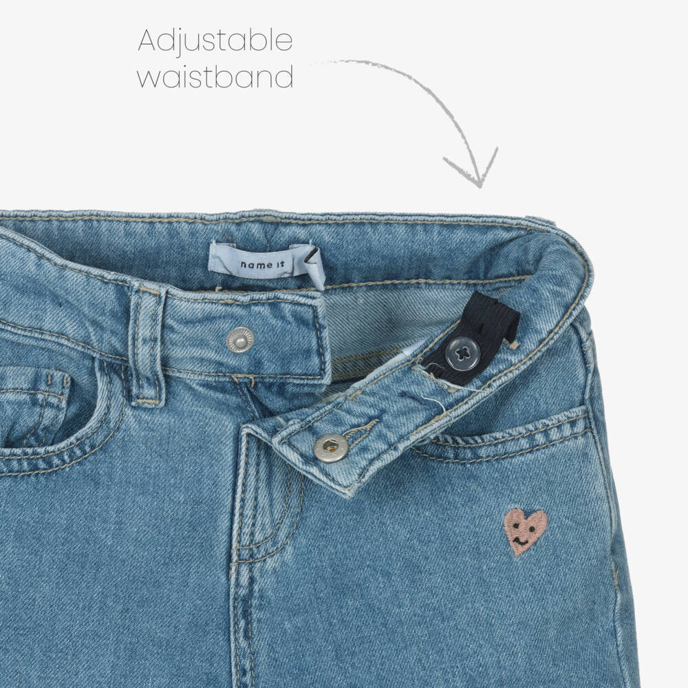 NAME IT-Girls Denim Trousers with Blue Embroidery | Childrensalon Outlet