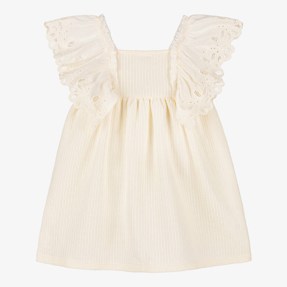 NAME IT-Girls Elegant Ivory Dress with Fluttery Eyelet Sleeves | Childrensalon Outlet