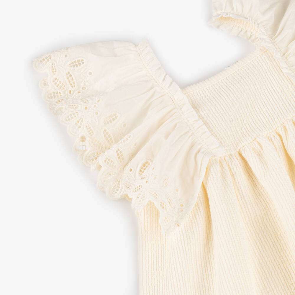 NAME IT-Girls Elegant Ivory Dress with Fluttery Eyelet Sleeves | Childrensalon Outlet