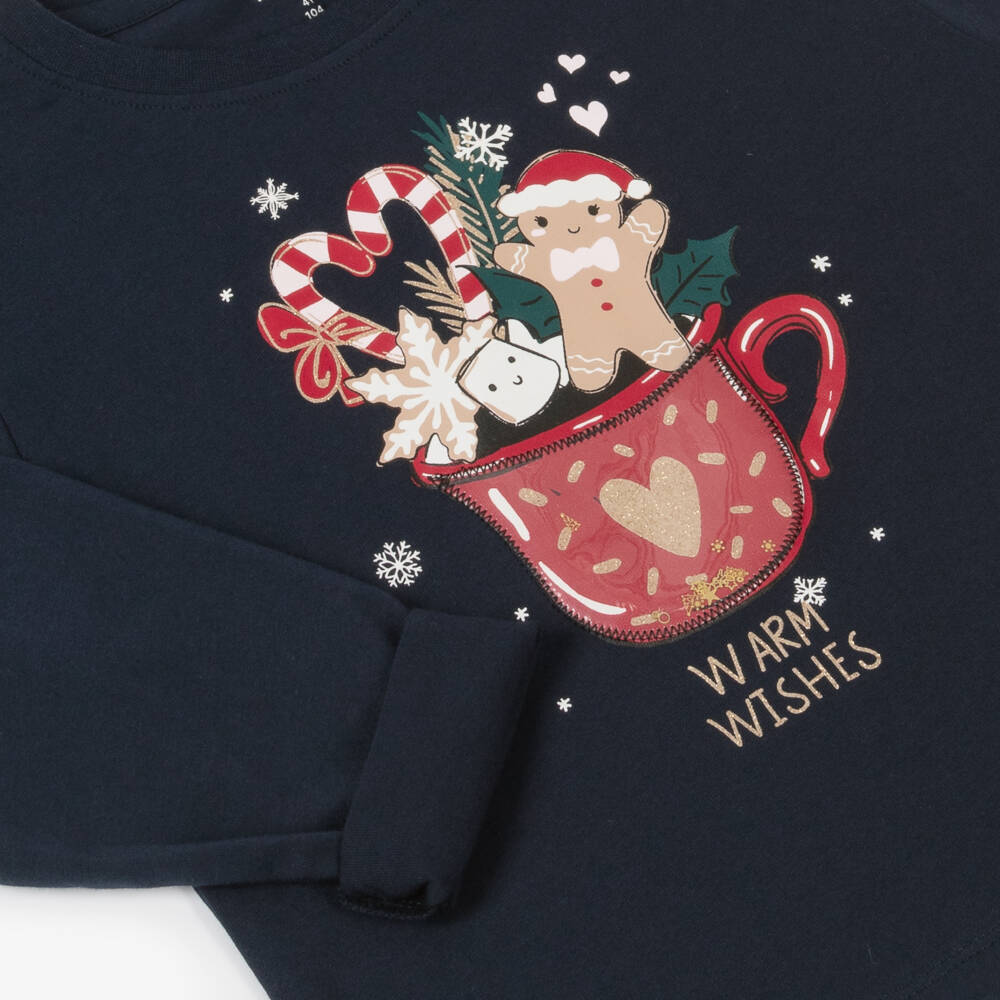 NAME IT-Girls Festive Navy Cotton Top | Childrensalon Outlet