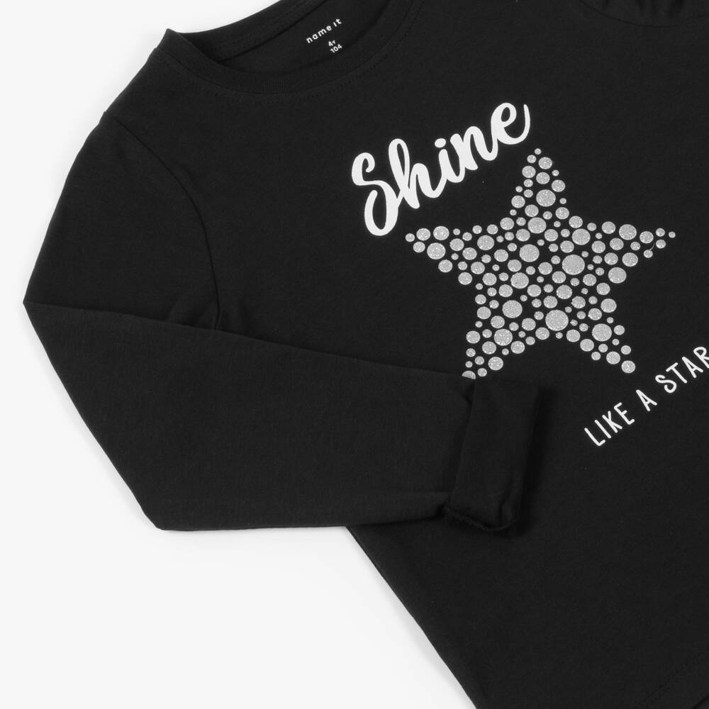 NAME IT-Girls Glitter Star Black Top | Childrensalon Outlet
