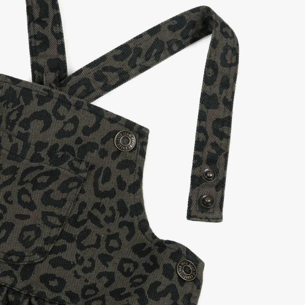 NAME IT-Girls Grey Cotton Leopard Print Pinafore Dress | Childrensalon Outlet