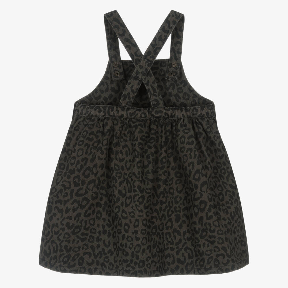 NAME IT-Girls Grey Cotton Leopard Print Pinafore Dress | Childrensalon Outlet