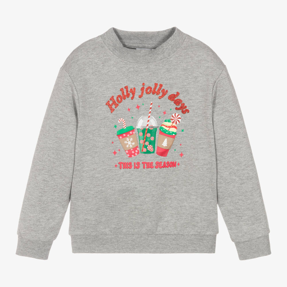 NAME IT-Girls Grey Festive Cotton Jumper | Childrensalon Outlet