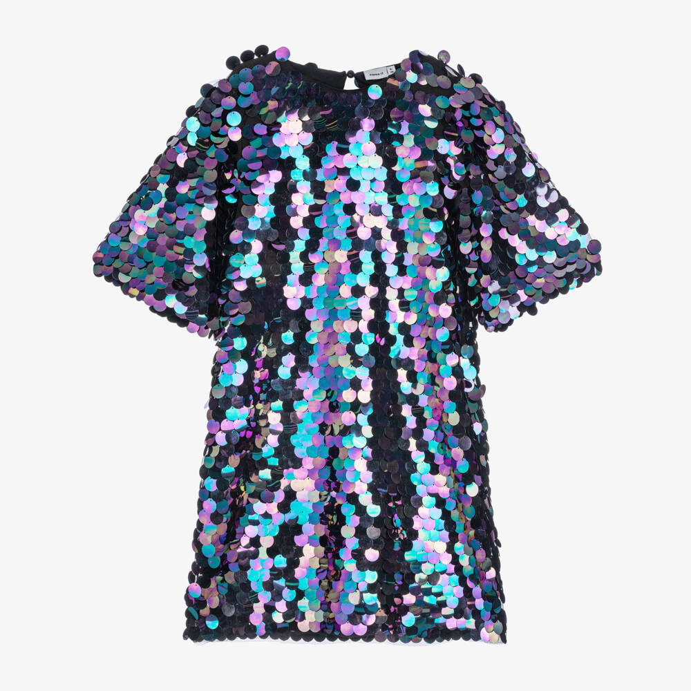 NAME IT-Girls Iridescent Black Sequin Dress | Childrensalon Outlet