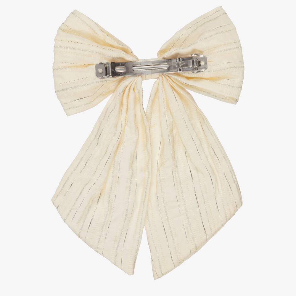 NAME IT-Girls Ivory Bow Hair Clip with Silver Sparkle | Childrensalon Outlet