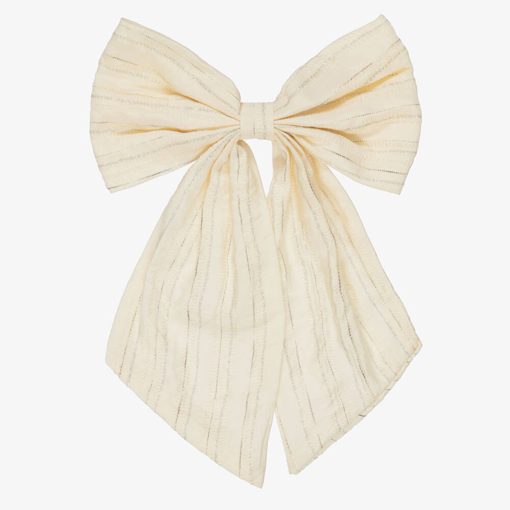 NAME IT-Girls Ivory Bow Hair Clip with Silver Sparkle | Childrensalon Outlet