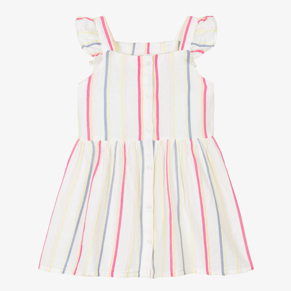 NAME IT-Girls Ivory Cotton Dress with Multicolour Stripes | Childrensalon Outlet