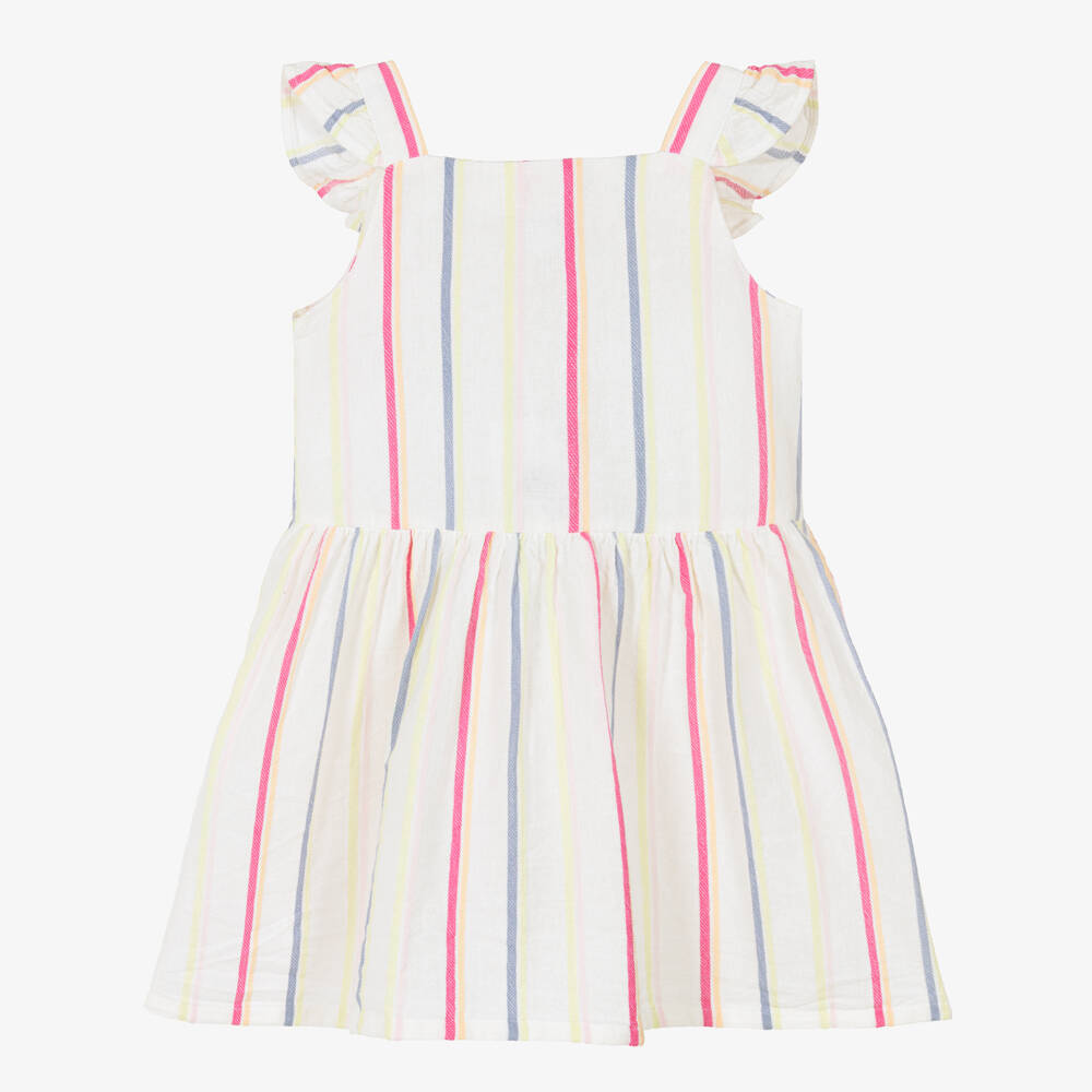 NAME IT-Girls Ivory Cotton Dress with Multicolour Stripes | Childrensalon Outlet