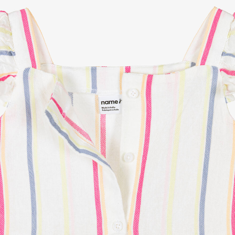 NAME IT-Girls Ivory Cotton Dress with Multicolour Stripes | Childrensalon Outlet