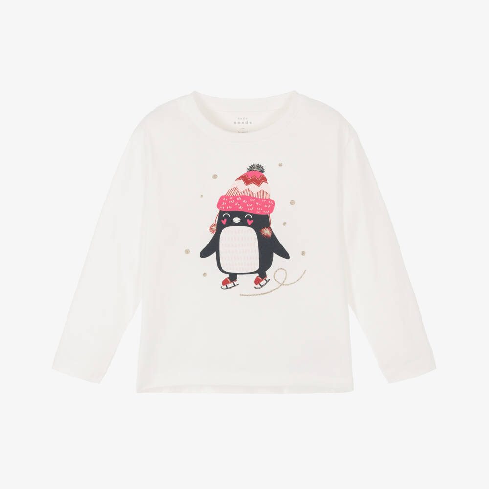 NAME IT-Кремовый хлопковый топ с пингвином для девочек | Childrensalon Outlet