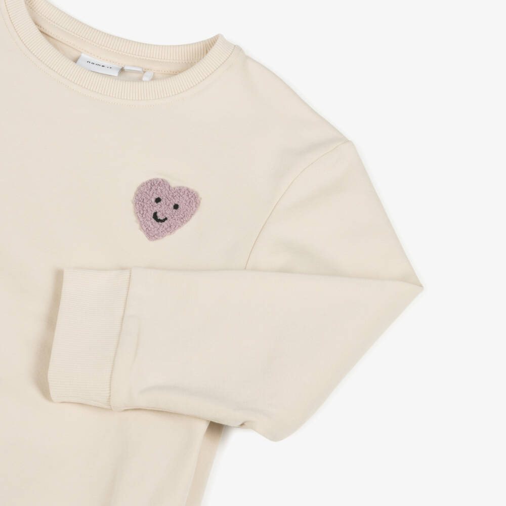 NAME IT-Girls Ivory Heart-Adorned Cotton Top | Childrensalon Outlet