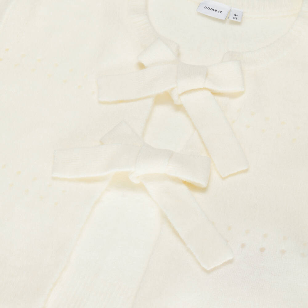 NAME IT-Girls Ivory Knit Cardigan with Bows | Childrensalon Outlet