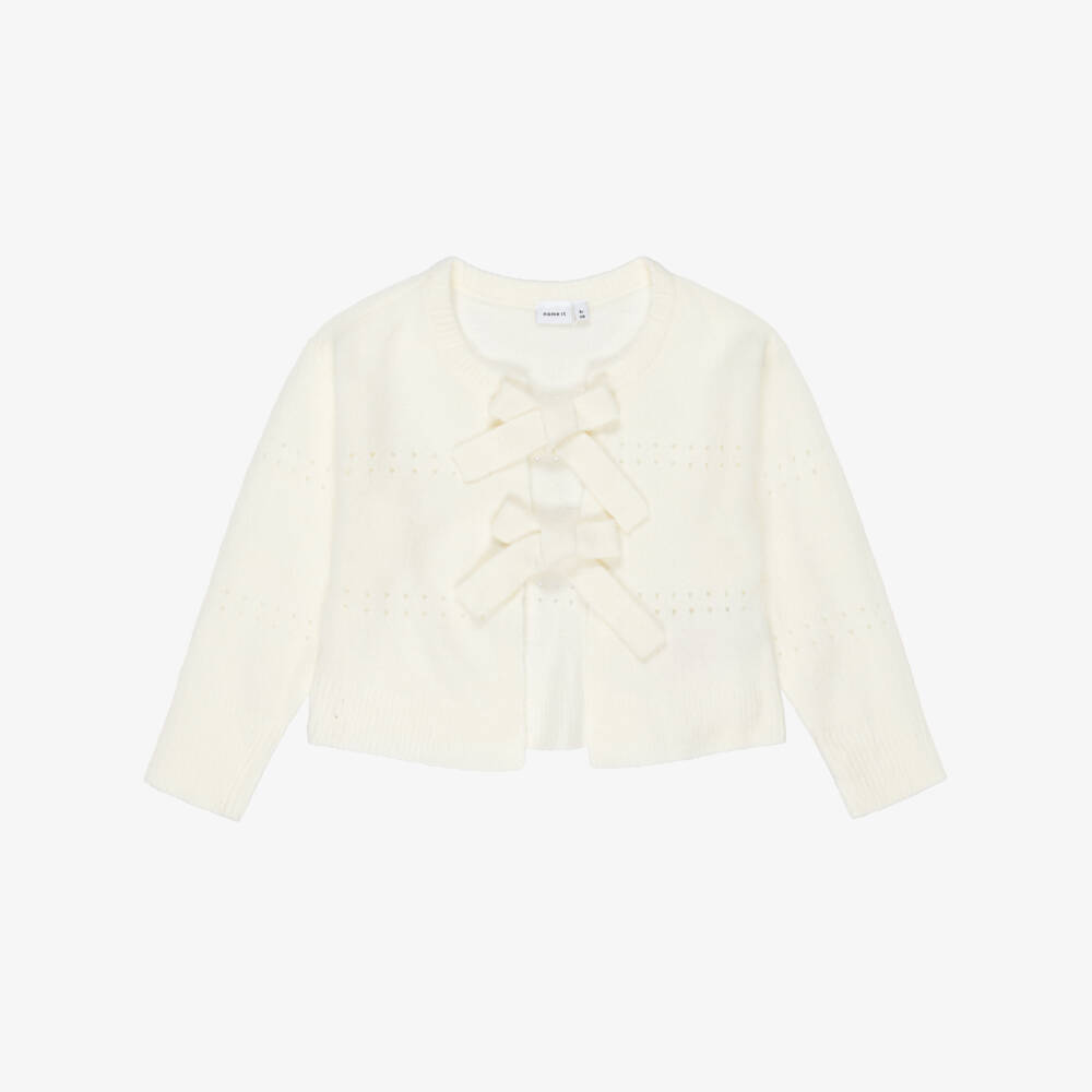 NAME IT-Girls Ivory Knitted Bow Detail Cardigan Top | Childrensalon Outlet