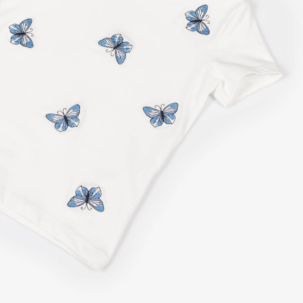 NAME IT-Girls Ivory Organic Butterfly Tee | Childrensalon Outlet