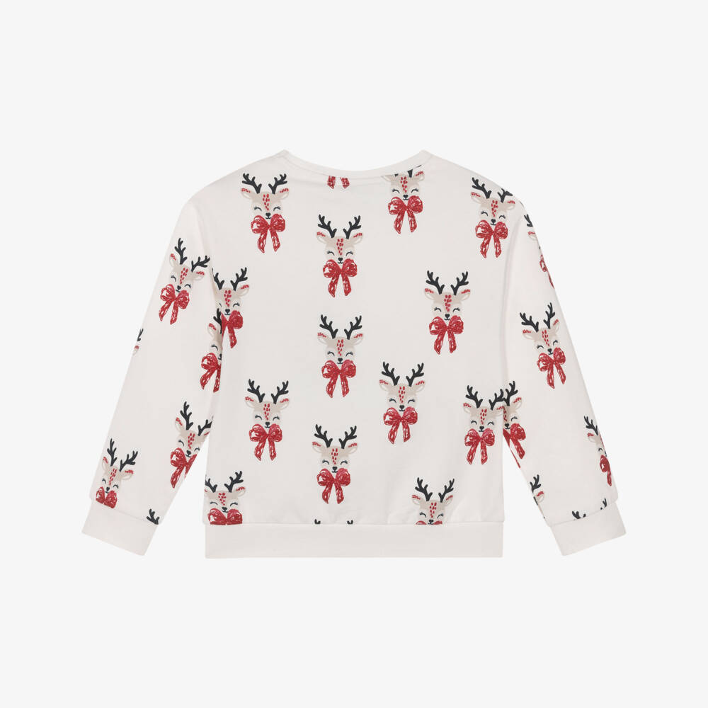 NAME IT-Girls Ivory Organic Cotton Reindeer Print Sweatshirt | Childrensalon Outlet