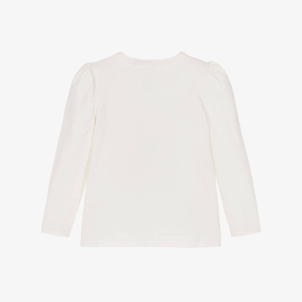 NAME IT-Girls Ivory Organic Cotton Top with Glittery Floral Bow | Childrensalon Outlet