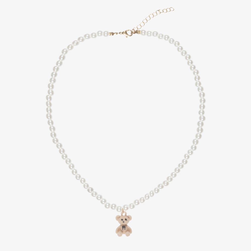 NAME IT-Girls Ivory Pearl Bead & Teddy Bear Necklace (45cm) | Childrensalon Outlet