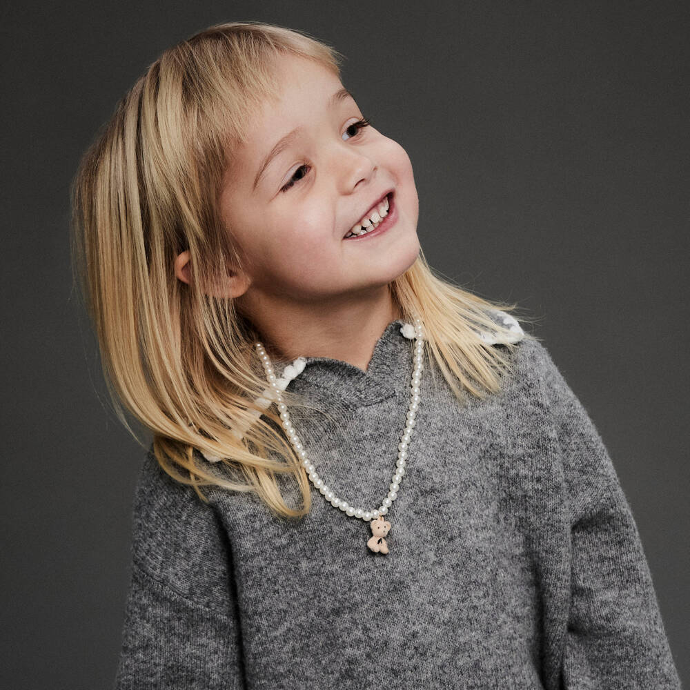 NAME IT-Girls Ivory Pearl Bead & Teddy Bear Necklace (45cm) | Childrensalon Outlet