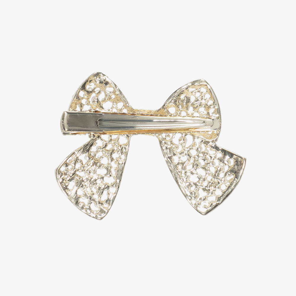 NAME IT-Girls Ivory Pearl & Gold Metal Bow Hair Clip (6cm) | Childrensalon Outlet