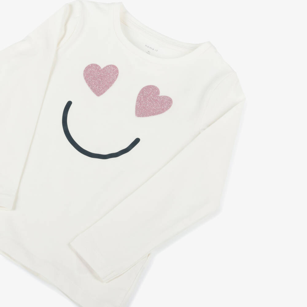 NAME IT-Girls Ivory Smiley Cotton Tee | Childrensalon Outlet