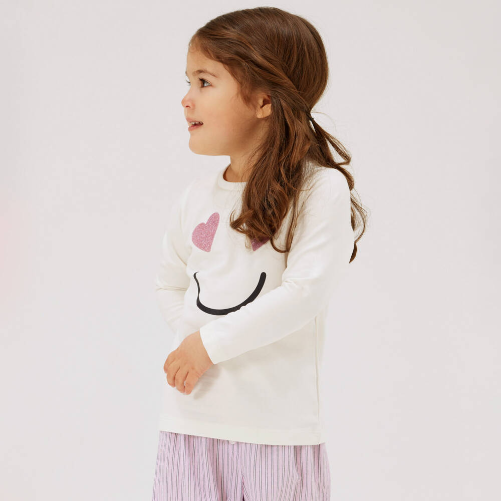 NAME IT-Girls Ivory Smiley Cotton Tee | Childrensalon Outlet