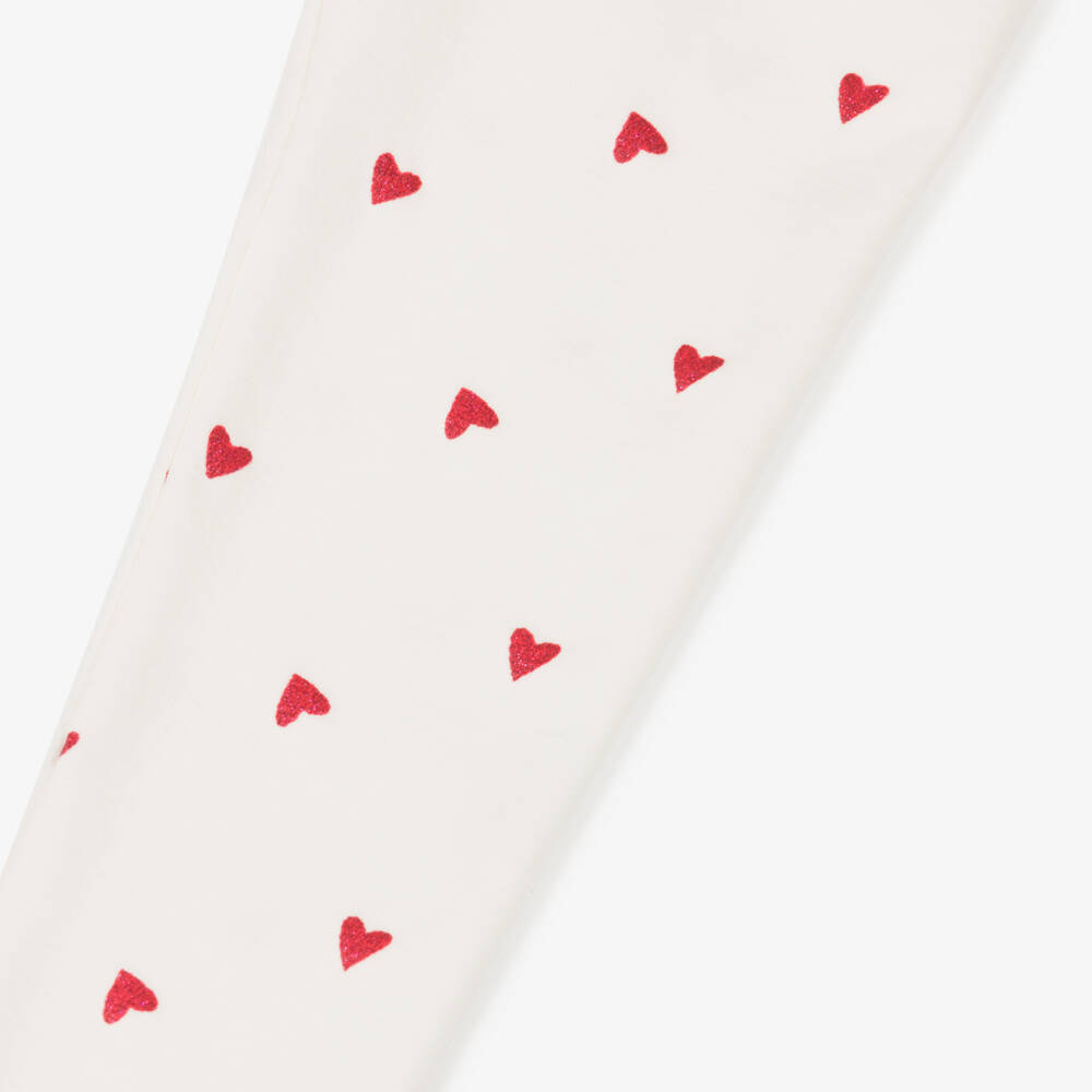 NAME IT-Girls Ivory Sparkle Heart Leggings | Childrensalon Outlet