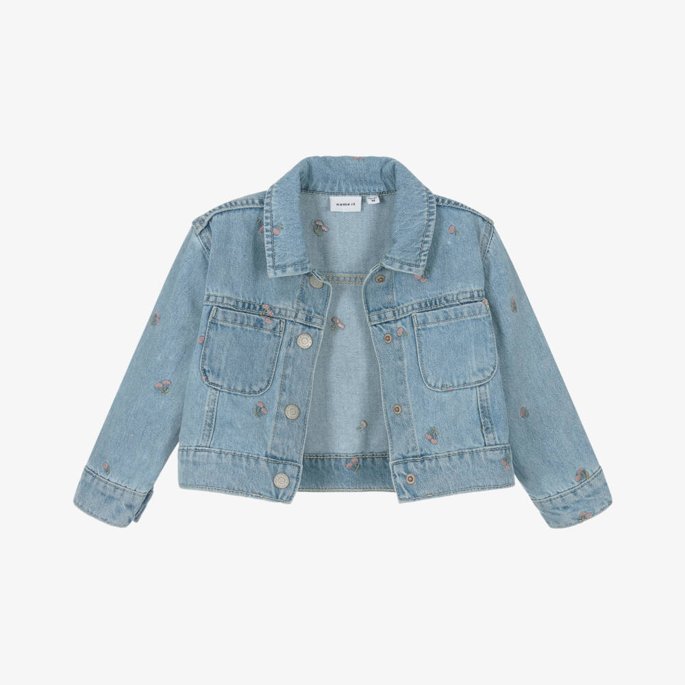 NAME IT-Girls Light Blue Cherry Denim Jacket | Childrensalon Outlet