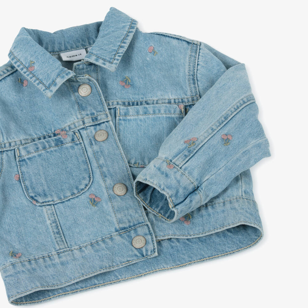 NAME IT-Girls Light Blue Cherry Denim Jacket | Childrensalon Outlet
