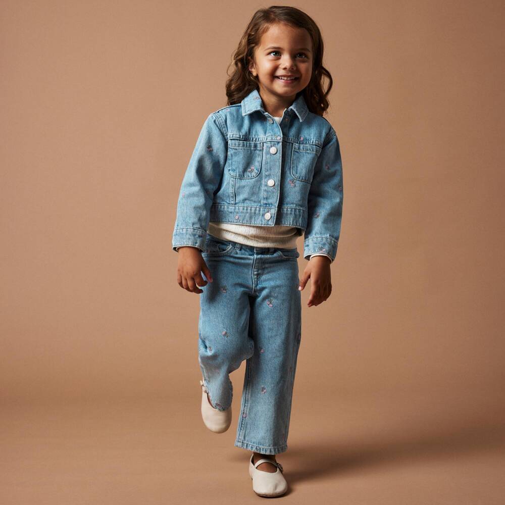 NAME IT-Girls Light Blue Cherry Denim Jacket | Childrensalon Outlet