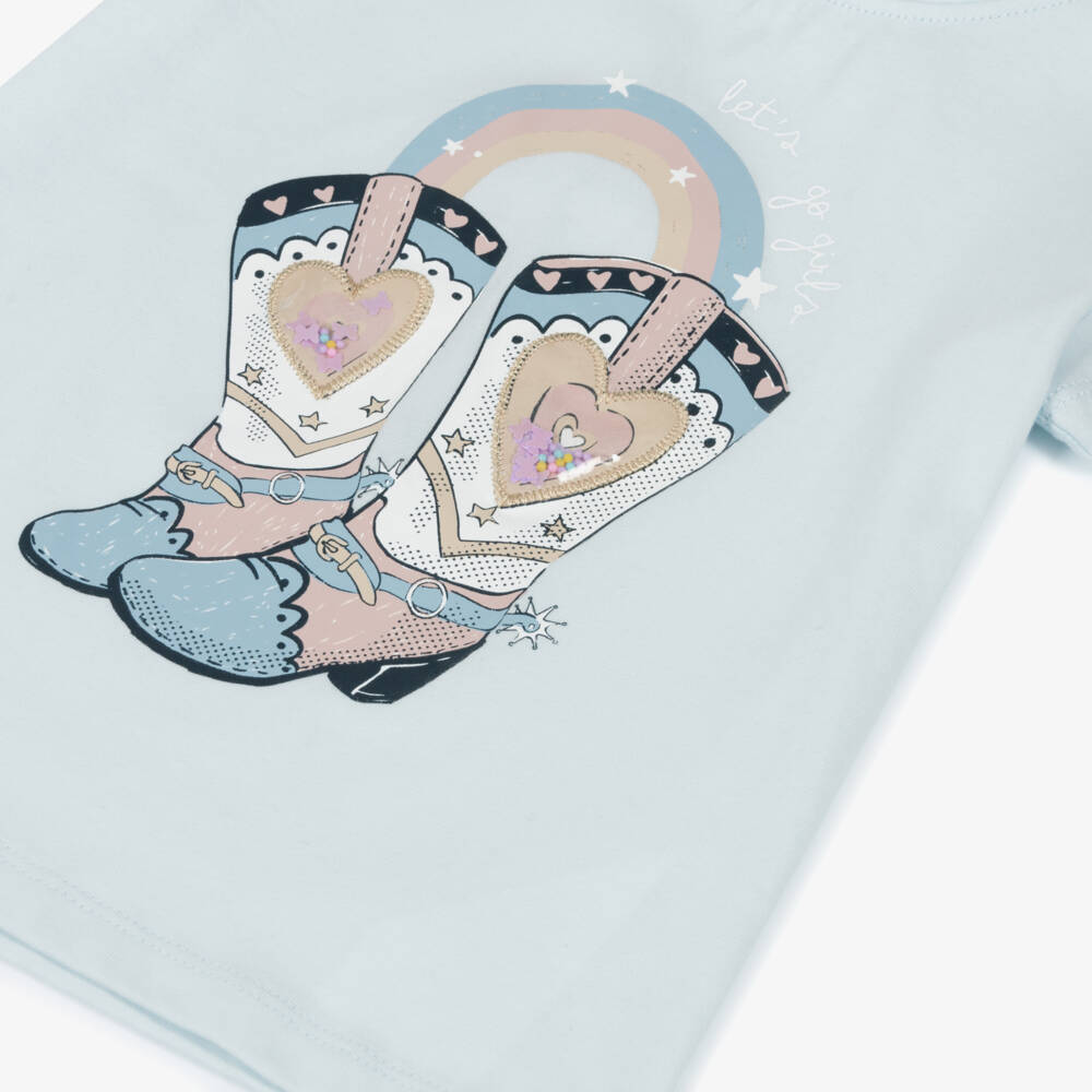 NAME IT-Футболка с ковбойскими сапогами светло-голубая для девочек | Childrensalon Outlet