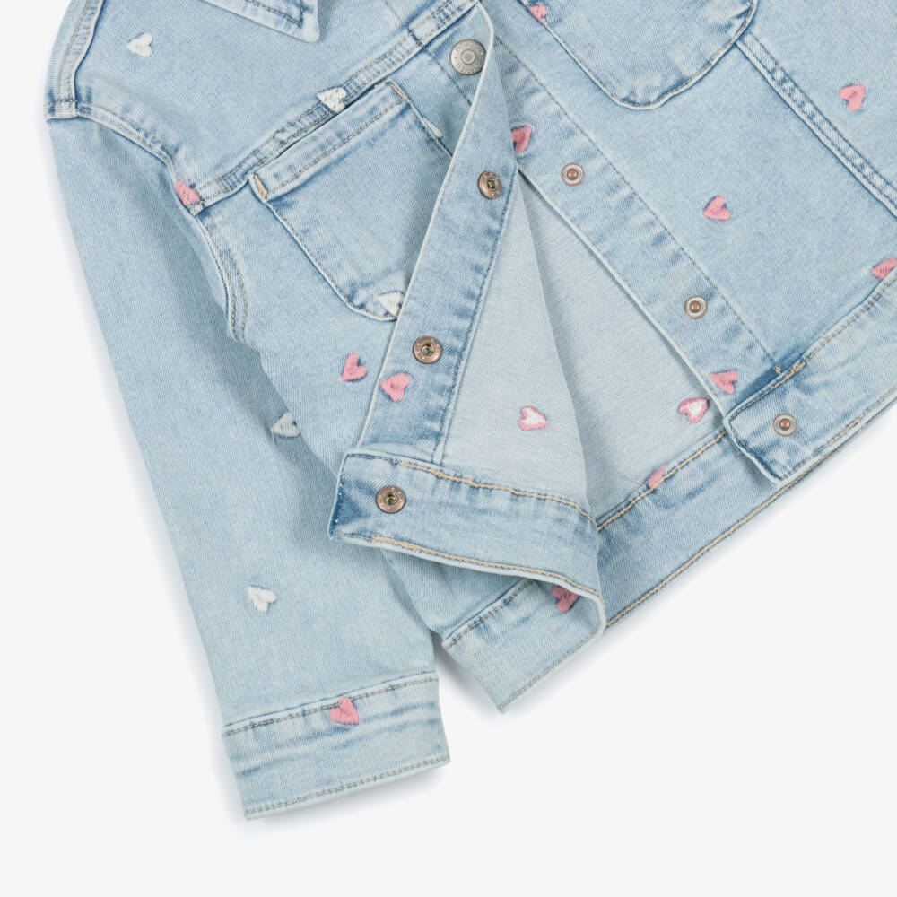 NAME IT-Girls Light Blue Denim Jacket with Embroidered Hearts | Childrensalon Outlet