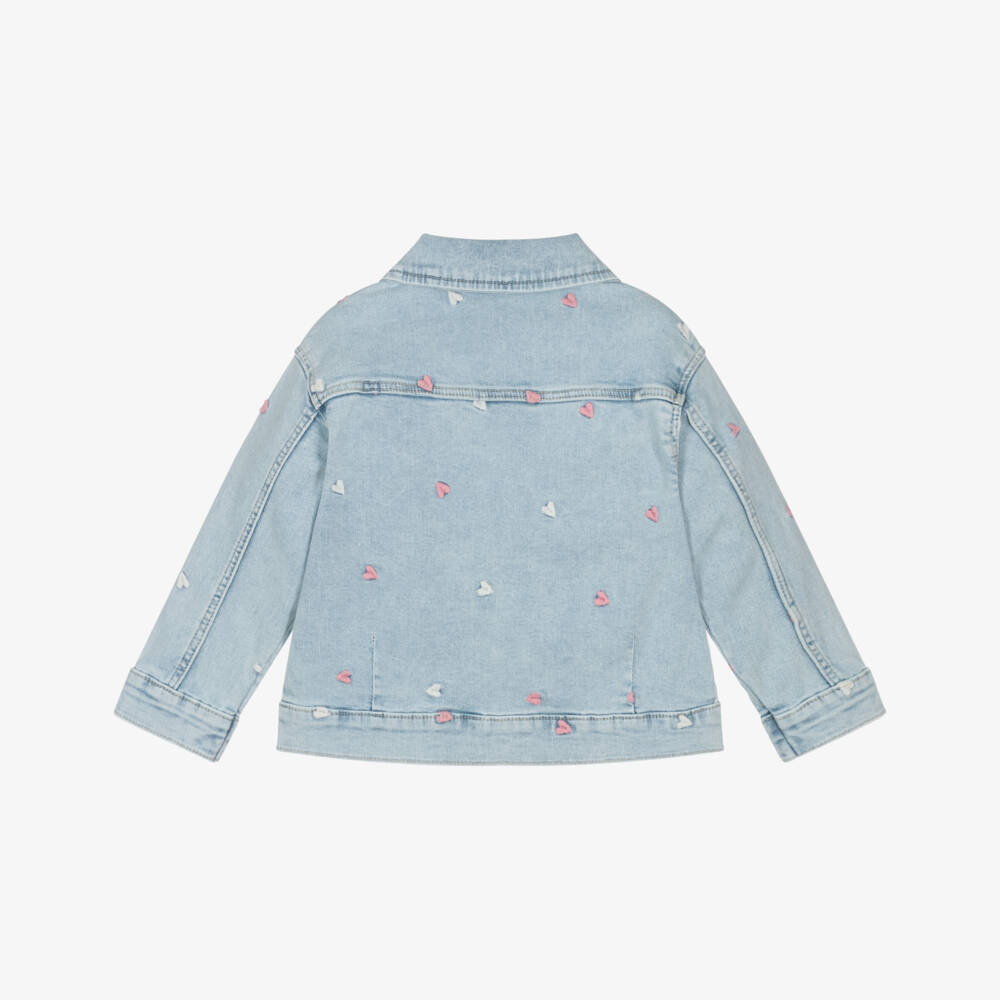 NAME IT-Girls Light Blue Denim Jacket with Embroidered Hearts | Childrensalon Outlet