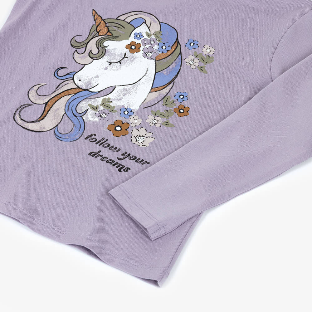 NAME IT-Girls Light Purple Cotton Top with Unicorn Print | Childrensalon Outlet