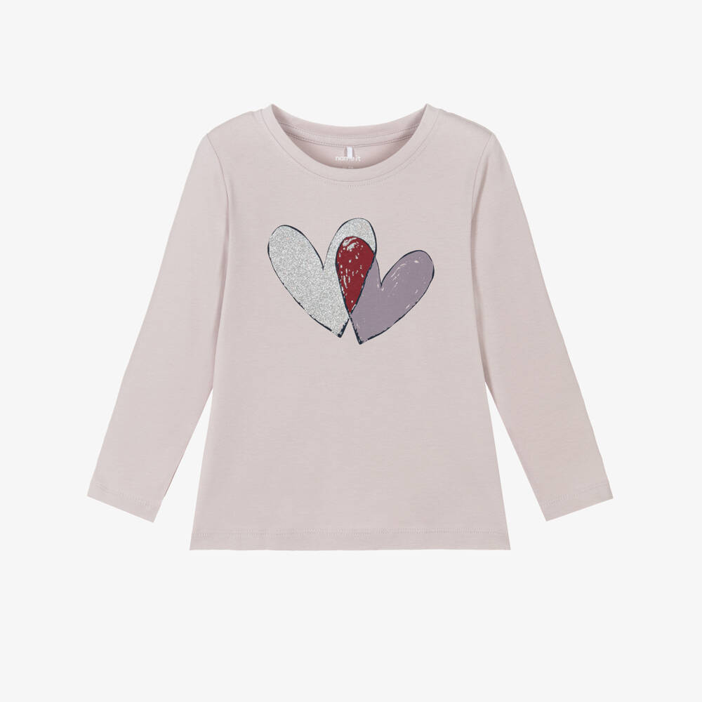 NAME IT-Girls Light Purple Long Sleeved Heart Print Top | Childrensalon Outlet