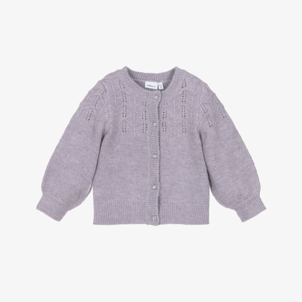 NAME IT-Girls Lilac Purple Knitted Cardigan with Jewelled Buttons | Childrensalon Outlet