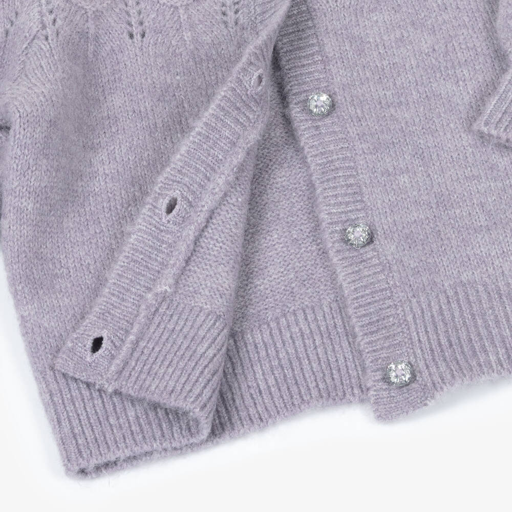 NAME IT-Girls Lilac Purple Knitted Cardigan with Jewelled Buttons | Childrensalon Outlet
