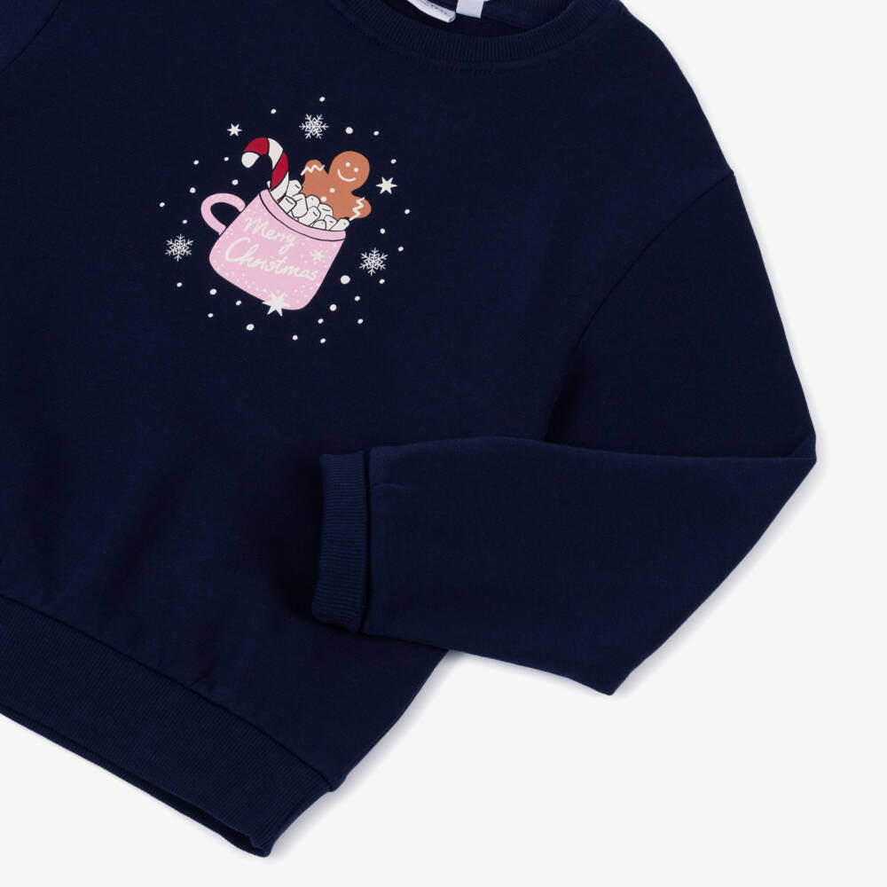 NAME IT-Girls Navy Blue Cotton Festive Mug Sweatshirt | Childrensalon Outlet