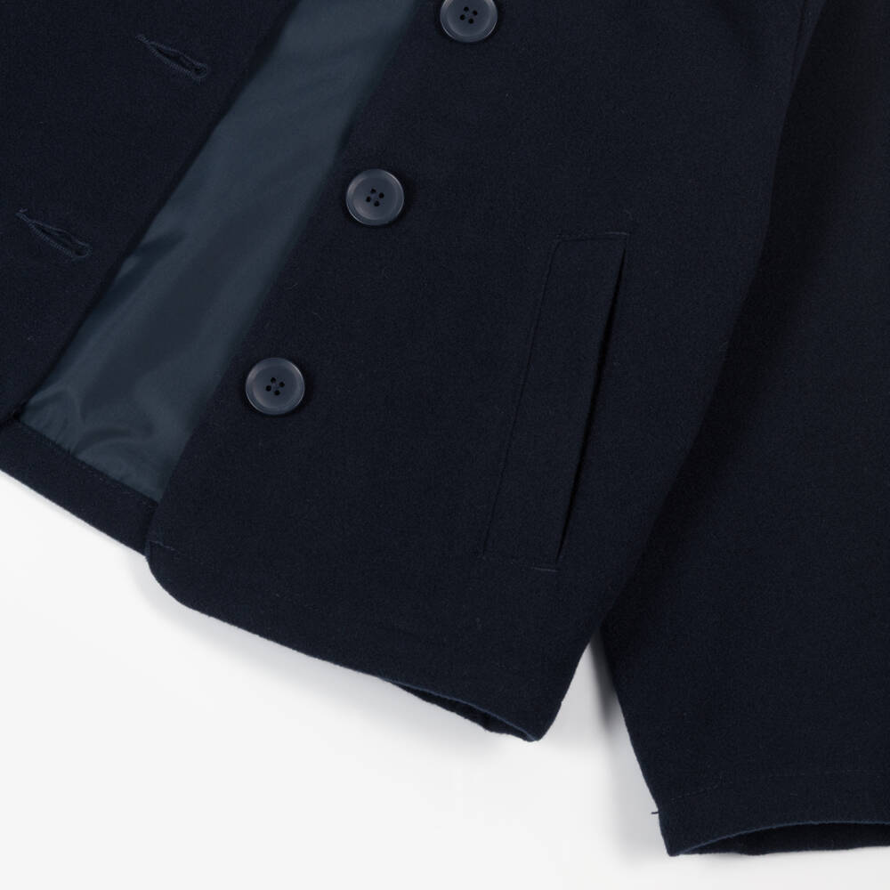 NAME IT-Girls Navy Blue Felted Jacket with Faux Fur Collar | Childrensalon Outlet