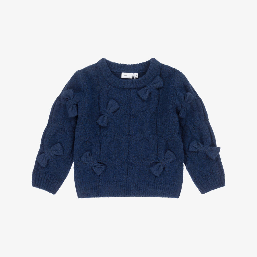 NAME IT-Girls Navy Blue Knitted Sweater with Bows | Childrensalon Outlet
