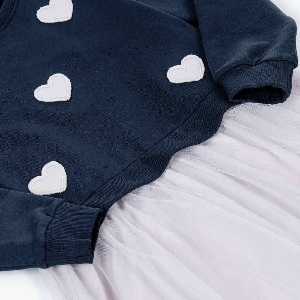 NAME IT-Girls Navy Blue Organic Cotton Jersey & Tulle Dress | Childrensalon Outlet