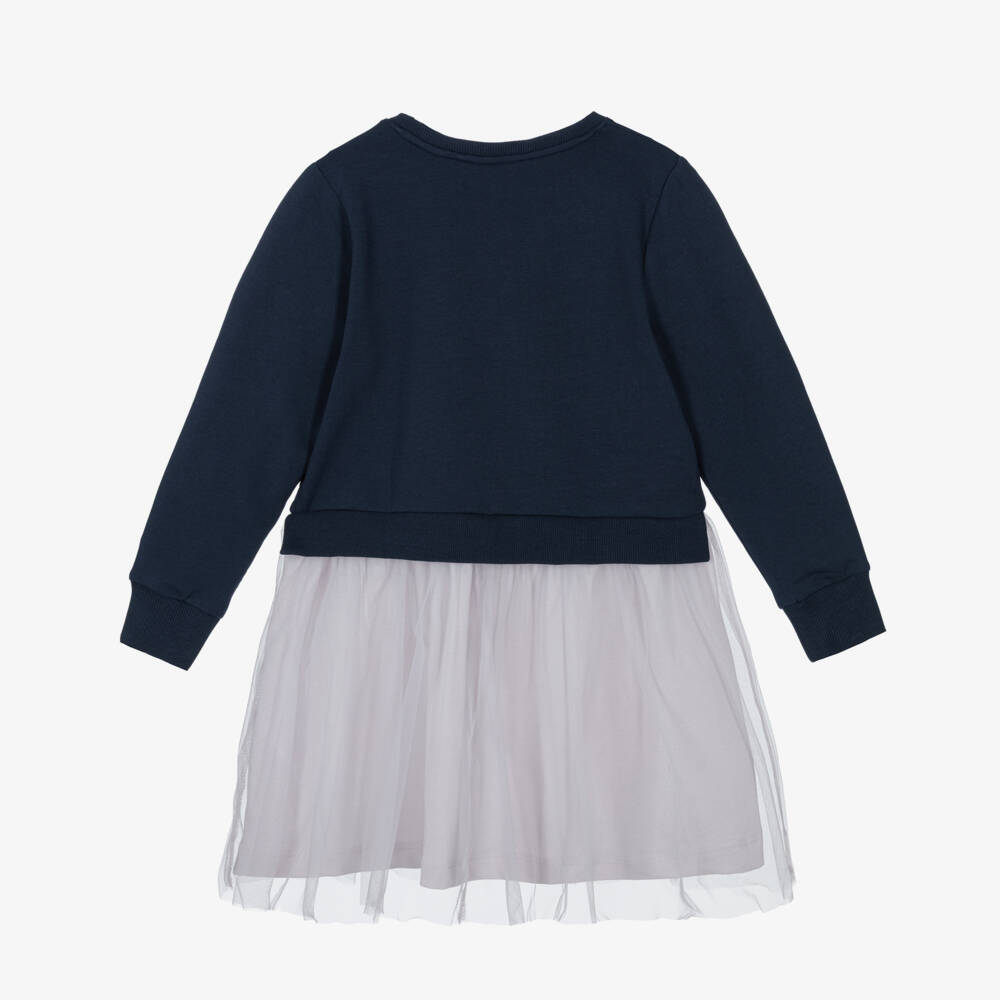 NAME IT-Girls Navy Blue Organic Cotton Jersey & Tulle Dress | Childrensalon Outlet