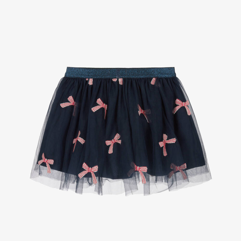 NAME IT-Girls Navy Blue Tulle Skirt with Embroidered Bows | Childrensalon Outlet