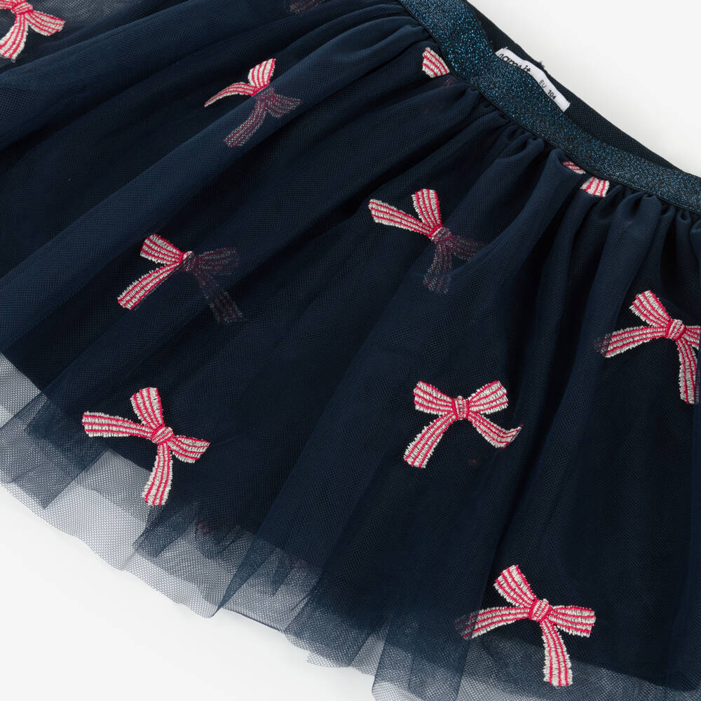 NAME IT-Girls Navy Blue Tulle Skirt with Embroidered Bows | Childrensalon Outlet
