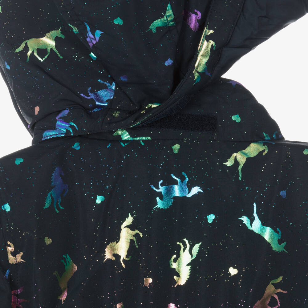 NAME IT-Girls Navy Blue Unicorn Print Padded Jacket | Childrensalon Outlet