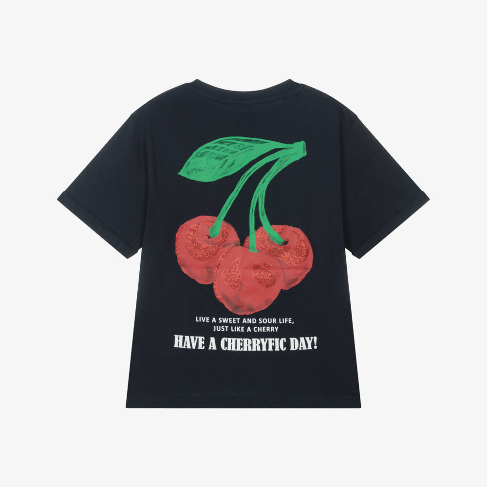 NAME IT-Girls Navy Organic Cherry Delight Tee | Childrensalon Outlet
