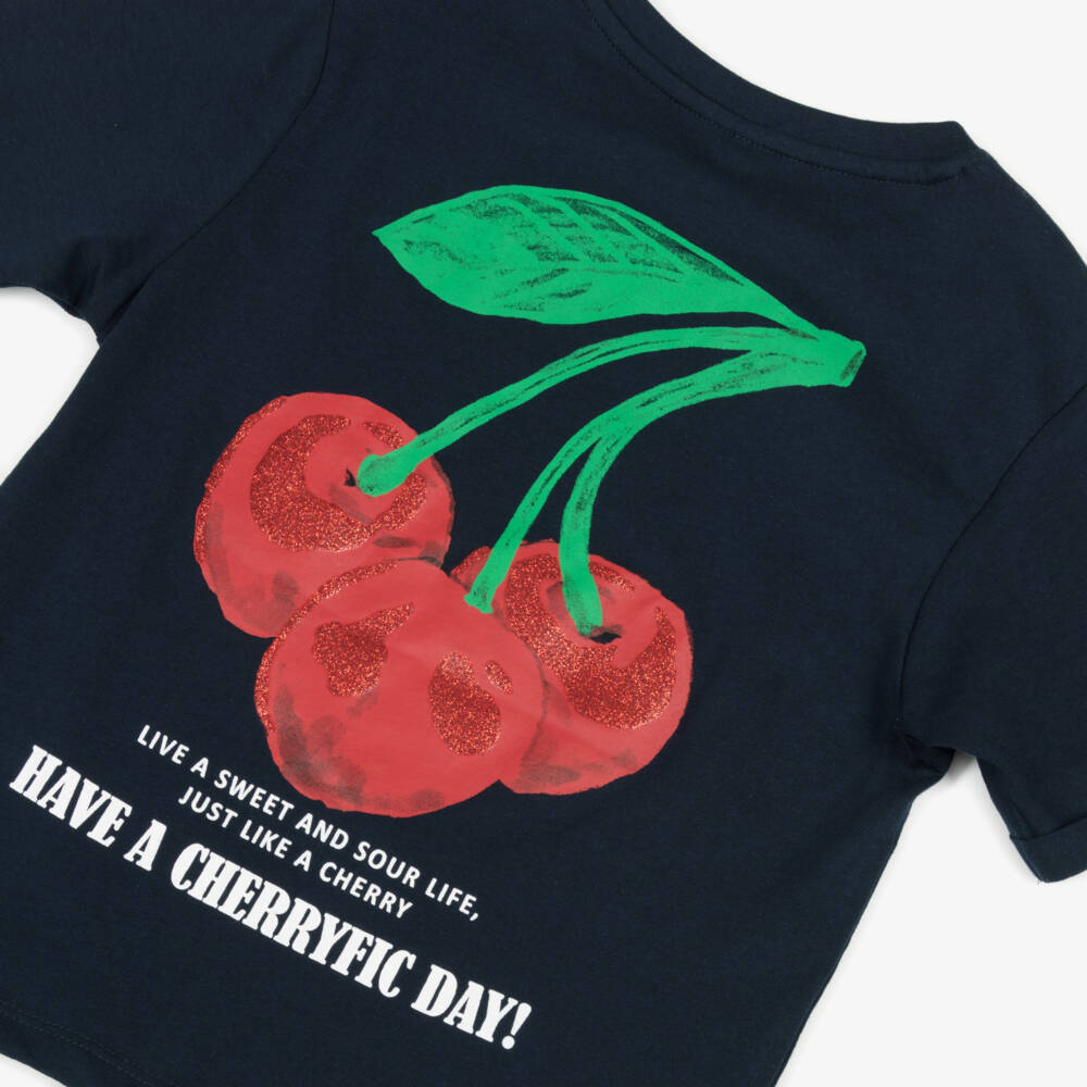 NAME IT-Girls Navy Organic Cherry Delight Tee | Childrensalon Outlet